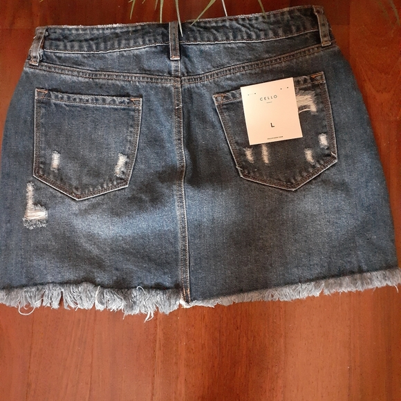 Cello High Rise Dark Denim Destroy Mini Skirt - Picture 3 of 6